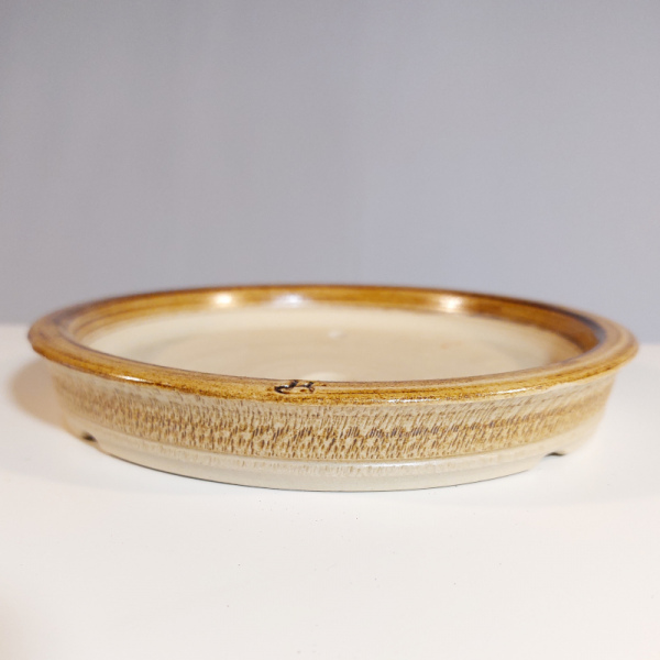 WGM-0018: Flache runde Bonsaischale mit außergwöhnlicher Oberflächenstruktur ca. 18x3 cm